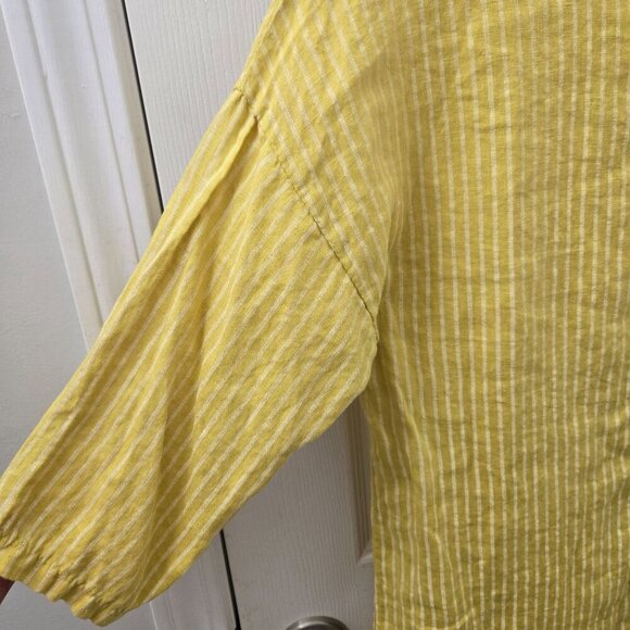Lungo L'arno Tunic Top M/L Italy Yellow White Stripes Linen Ruffle Lagenlook - Picture 8 of 8